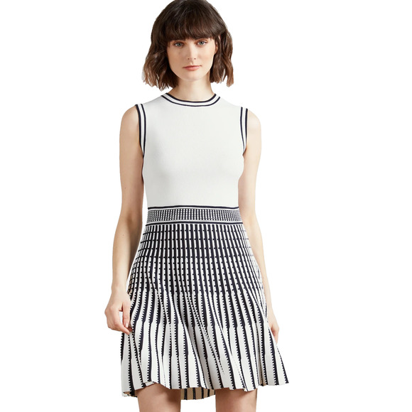 Ted Baker Eastyn Black White Striped Knit Dress Size 2 M Sleeveless - Picture 1 of 12